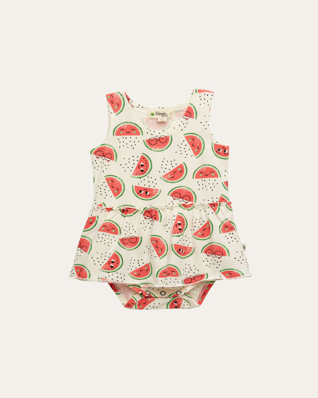 Girl's Watermelon-Print Peplum Bodysuit, Size Newborn-18